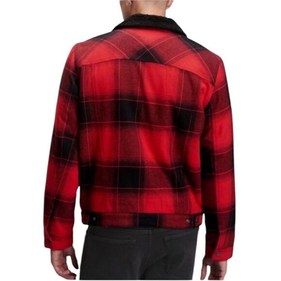 Gap Men’s Buffalo Plaid Sherpa Lined Denim Trucker Jacket Size Medium - Picture 2 of 8